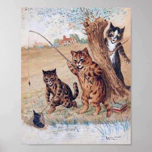 Kat vingert de laarzen, Louis Wain Poster (Voorkant)