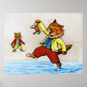 Kat vingert een krab, Louis Wain Poster