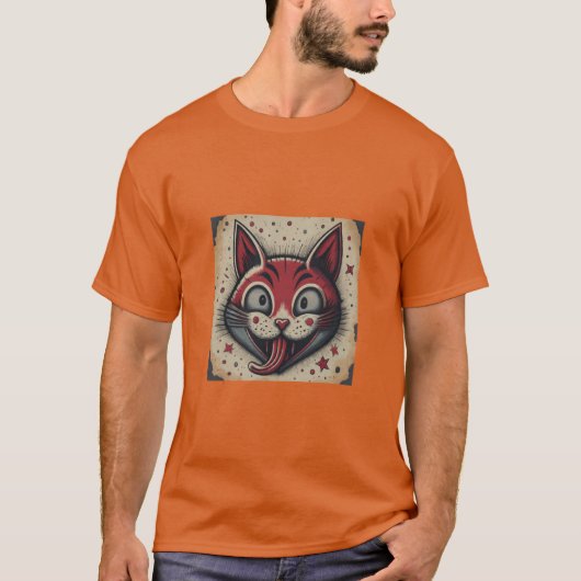 Kat, vintage stijl t-shirt (Voorkant)