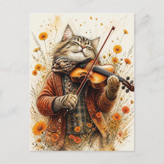 Kat Vioolspelend Briefkaart (Voorkant)