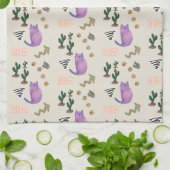 Kat Vis Miauw Paws Cactus Keuken Handdoek (Gevouwen)