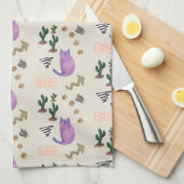 Kat Vis Miauw Paws Cactus Keuken Handdoek (Quarter Fold)