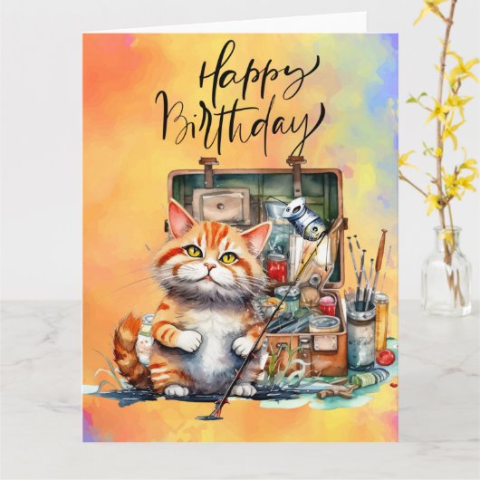 Kat Vist liefhebbers waterverf Kaart (Gele Bloem)