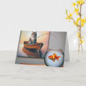 Kat Vist voor een goudvis verjaardag Kaart (Gele Bloem)