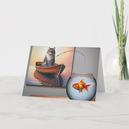 Kat Vist voor een goudvis verjaardag Kaart (Voorkant)