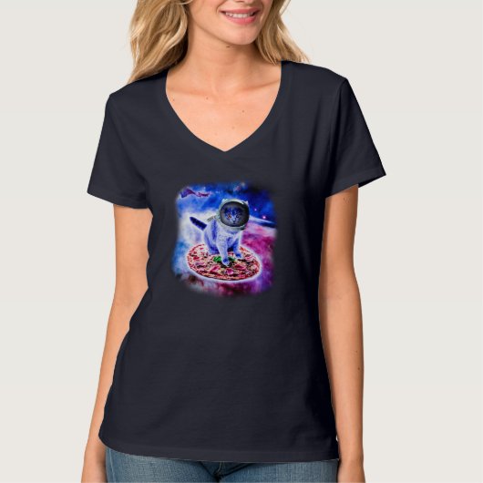 Kat Vliegen Een Pizza Astronaut Grappige Kitten Ru T-shirt (Voorkant)