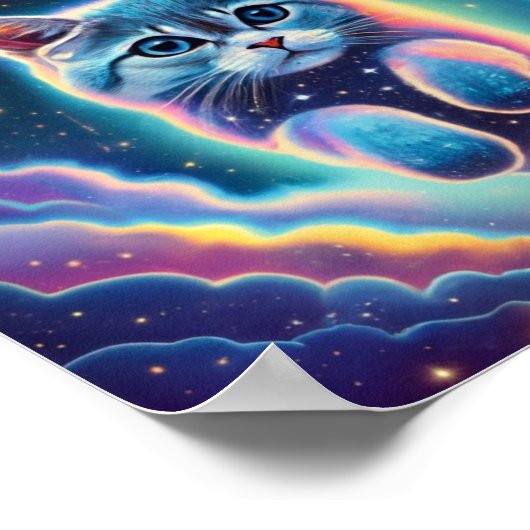 Kat vliegt door de ruimte poster (Hoek)