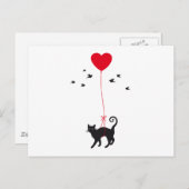 Kat vliegt met een rode hartballon en vogels briefkaart (Voorkant / Achterkant)
