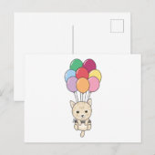 Kat vliegt omhoog met kleurrijke ballonnen briefkaart (Voorkant / Achterkant)