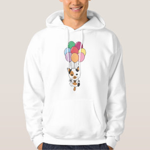 Kat vliegt omhoog met kleurrijke ballonnen hoodie