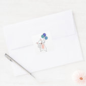 Kat vliegt omhoog met kleurrijke ballonnen vierkante sticker (Envelop)