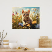 *~* Kat Vlinder Bloemen 5:4 Kitten Cat AP68 Poster (Keuken)