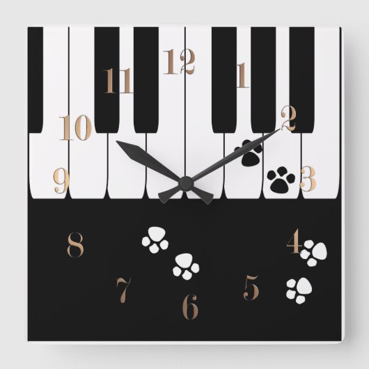 Kat voetafdrukken vierkante klok (Voorkant)