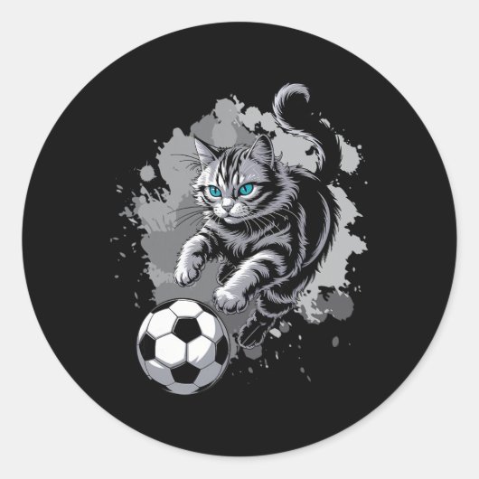 Kat voetbal spelend ronde sticker (Voorkant)