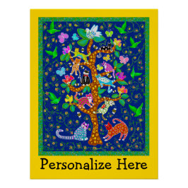 Kat Vogel Boom van het Leven Plezier Gepersonalise Perfect Poster
