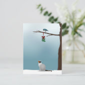 Kat, vogel en mistletoe briefkaart (Staand voorkant)