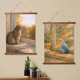 Kat & Vogel Raamgenoten Tapijt Paar Hangend Wandkleed