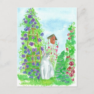 Kat Vogelhuis Hollyhocks Zomer Tuin Bloemen Briefkaart