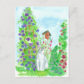 Kat Vogelhuis Hollyhocks Zomer Tuin Bloemen Briefkaart (Voorkant)