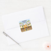 Kat vogels lente tuin vriendschap vriendelijkheid vierkante sticker (Envelop)