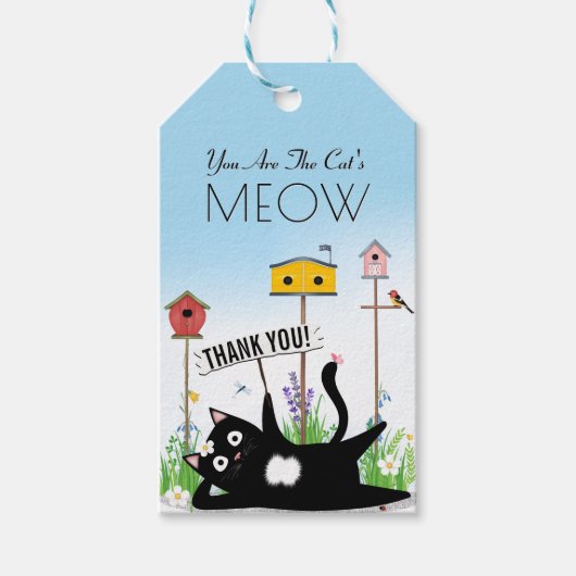 Kat Vogels Tuin Bedankt Cadeaulabel (Voorkant)