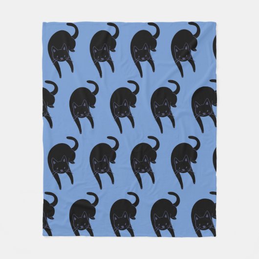 Kat Voices Black Cat Pattern Blue fleece deken (Voorkant)