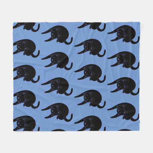 Kat Voices Black Cat Pattern Blue fleece deken (Voorkant (Horizontaal))