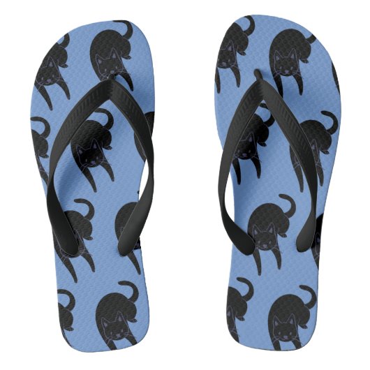 Kat Voices Black Cat Pattern Blue Teenslippers (Voetbed)