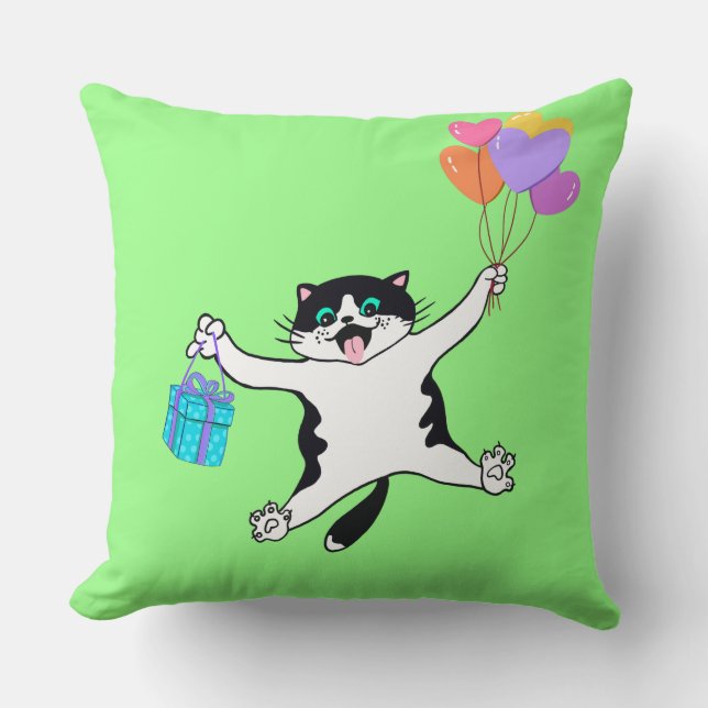 Kat voor afspeelbare piloot Decoratief, helder gro Kussen (Voorkant)