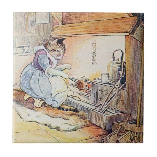 Kat voor de poesjes door de brand tegeltje (Voorkant)