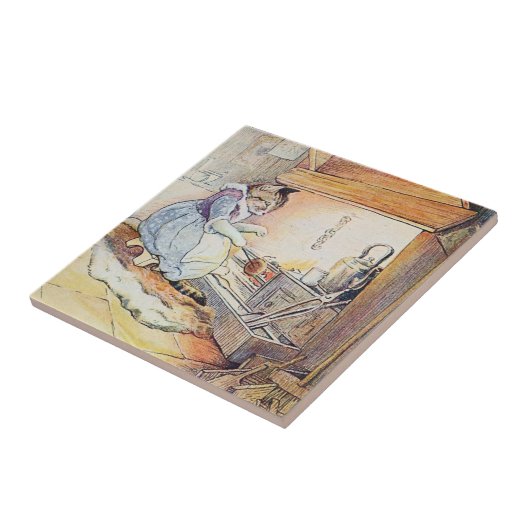 Kat voor de poesjes door de brand tegeltje (Zijkant)