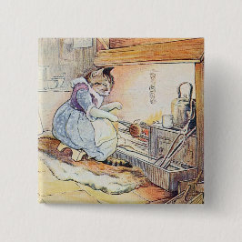 Kat voor de poesjes door de brand vierkante button 5,1 cm