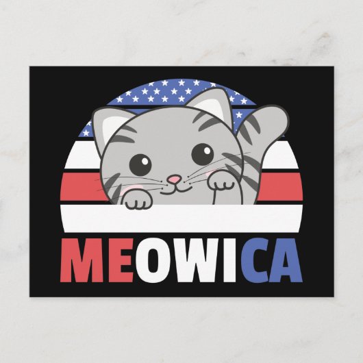 Kat voor de vierde juli VS-vlag Meowica-ansichtkaa Briefkaart (Voorkant)
