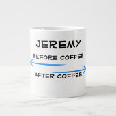 Kat voor en na koffie grote koffiekop (Voorkant)