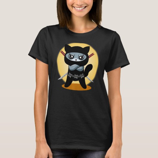 Kat voor games Ninja met Ninjato Katana kwaadaardi T-shirt (Voorkant)