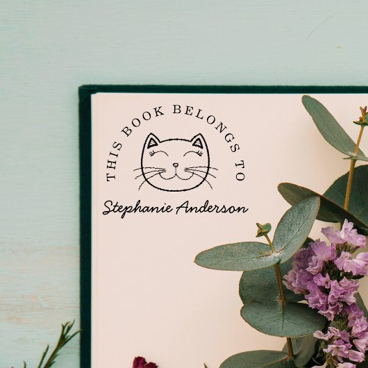 Kat voor glimlachen | Aangepast Dit boek behoort t Rubberstempel