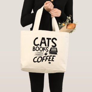 Kat voor het lezen van koffieboekjes grote tote bag