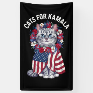 Kat Voor Kamala Kat Bloemen Amerikaanse USA Vlag 2 Spandoek