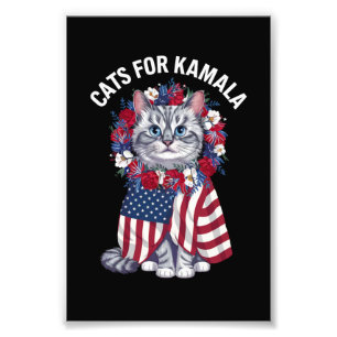 Kat Voor Kamala Kat Bloemen Amerikaanse Vlag 2024 Foto Afdruk