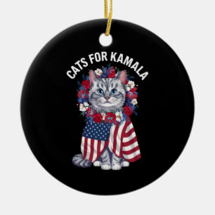 Kat voor Kamala Kattenbloemen Amerikaanse Vlag 202 Keramisch Ornament