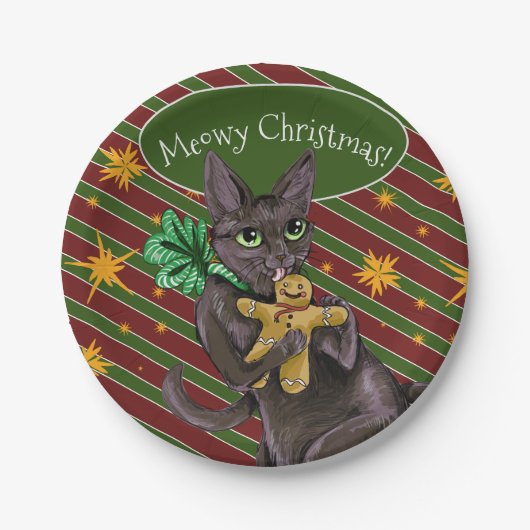 Kat voor kerstkoekjes papieren bordje (Voorkant)