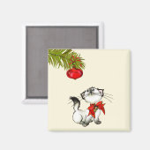 Kat voor kerstmis met een rode poep magneet (Voorkant / Achterkant)