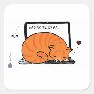 Kat voor laptop (Oranje tablet) Vierkante Sticker