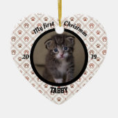 Kat voor mijn eerste kerstkeuken Fotonaam Hart Keramisch Ornament (Voorkant)