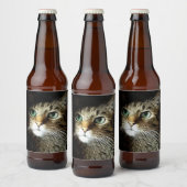 Kat voor tablet met groene ogen, geïsoleerd op zwa bier etiket (Flessen)