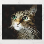 Kat voor tablet met groene ogen, geïsoleerd op zwa bier etiket (Enkel label)