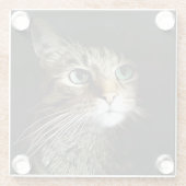 Kat voor tablet met groene ogen, geïsoleerd op zwa glazen onderzetter (Achterkant)