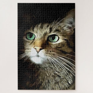 Kat voor tablet met groene ogen, geïsoleerd op zwa legpuzzel