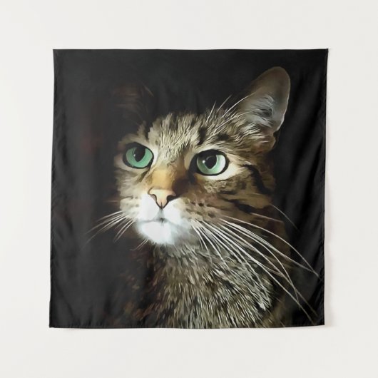 Kat voor tablet met groene ogen, geïsoleerd op zwa wandkleed (Voorkant)