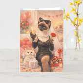 Kat voor Valentijnsdag Kaart (Gele Bloem)